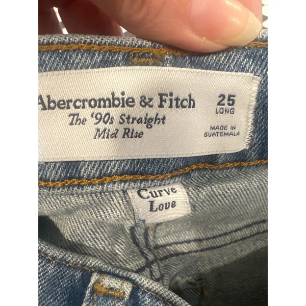 Abercrombie & Fitch Curve Love The 90s Straight Mid Rise Jeans Blue 25 Long boho - Image 8