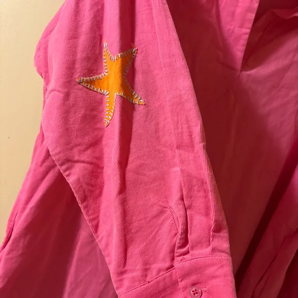 Caryn Lawn Preppy Corduroy Star Elbow Patch Dress in Pink - Image 6