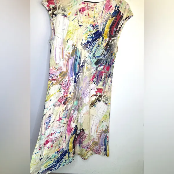 Jams World Dress Color Dance Abstract Print 100% Rayon Sleeveless‎ Resort Wear M - Image 7