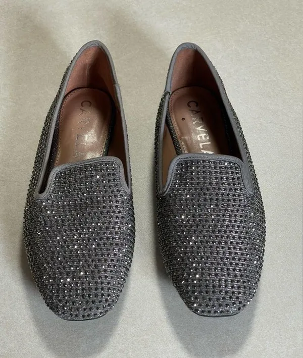 CARVELA Women's Shine Gem-Detail Slip-On Flats Grey & Silver Size 8.5 - Image 4