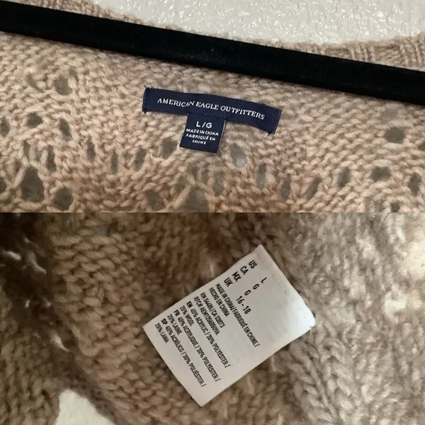 American Eagle Tan Sweater Large Wool Blend Open Knit Autumn Fall Earthy Neutral - Image 3