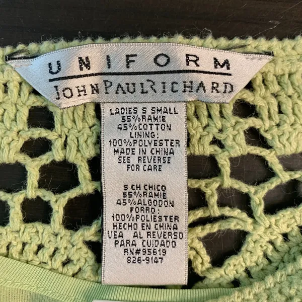 Uniform John‎ Paul Richard Green Crochet Lace Knit Long Sleeve Sweater Top Smal - Image 3
