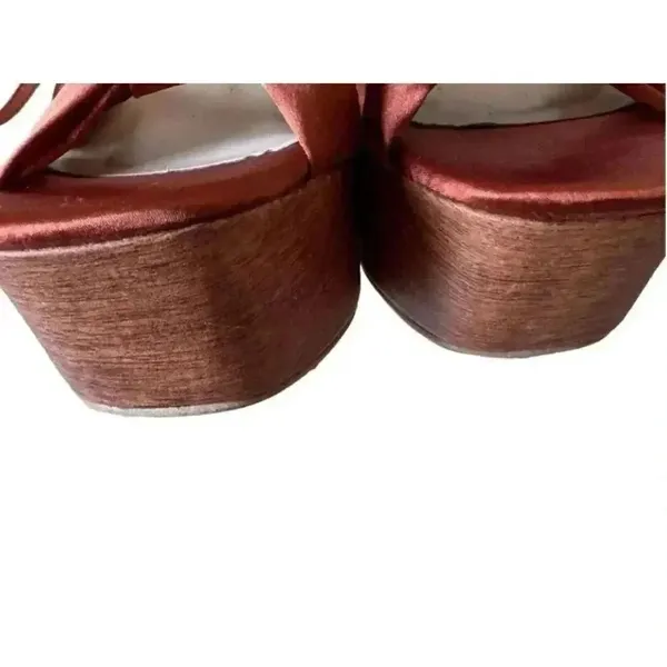 Lulu’s Lucianto Copper Satin Ankle Strap Wooden Platform Sandals SZ 6 - Image 10