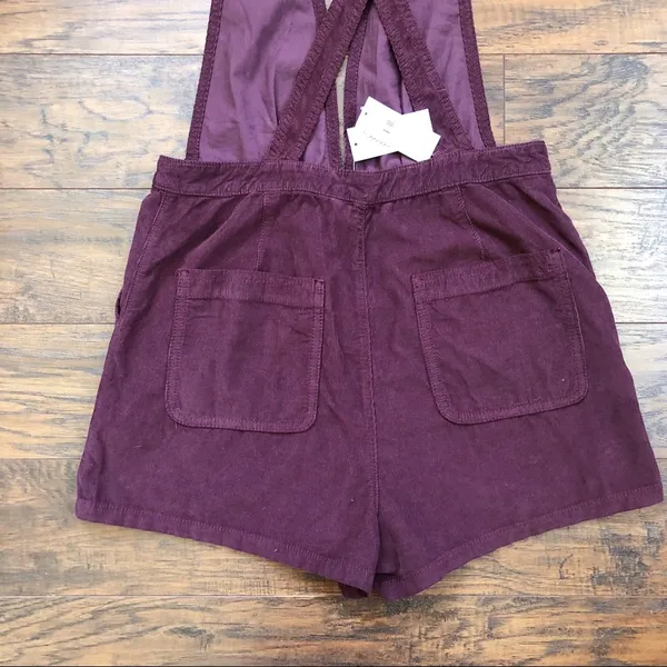 American Eagle • burgundy corduroy overall shorts romper shortalls maroon romper - Image 11