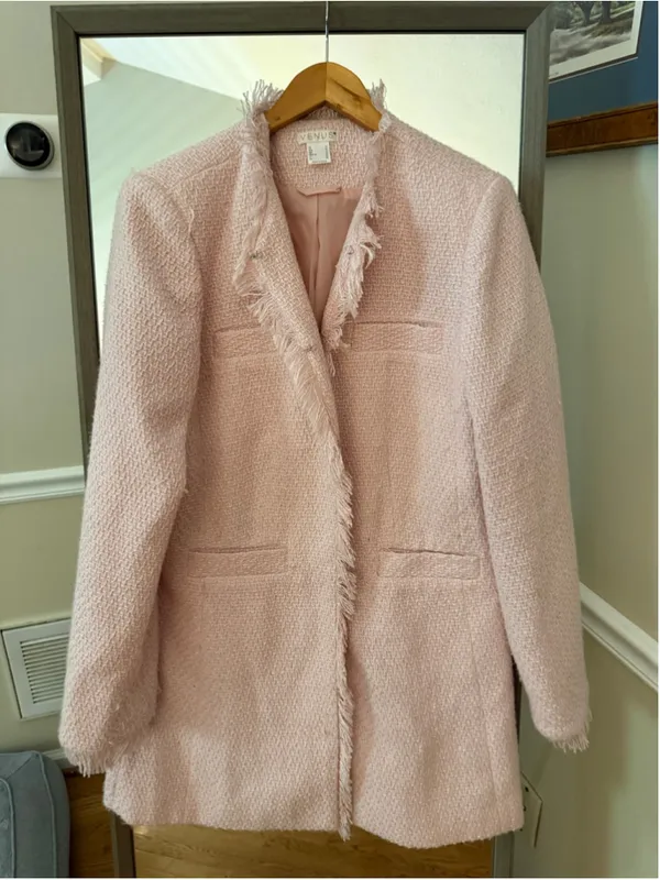Women's Venus Pink Tweed Blazer Jacket Size 12 - Image 2