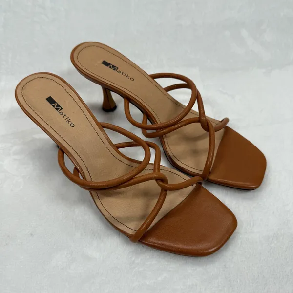 Matiko Arlo Heeled Mules Strappy Square Toe Cognac‎ Brown Heels Size 38 - Image 4