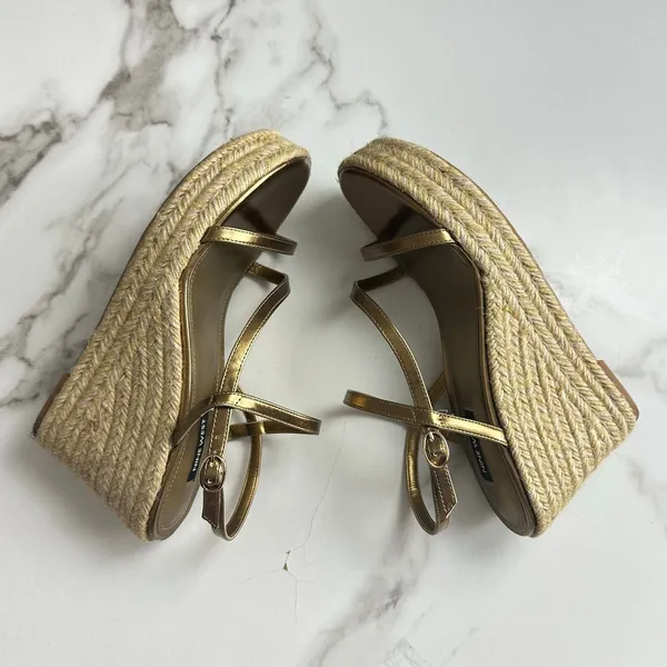 Nine West Jill Metallic Gold Classic Espadrille Wedge Sandals Size 9 - Image 6