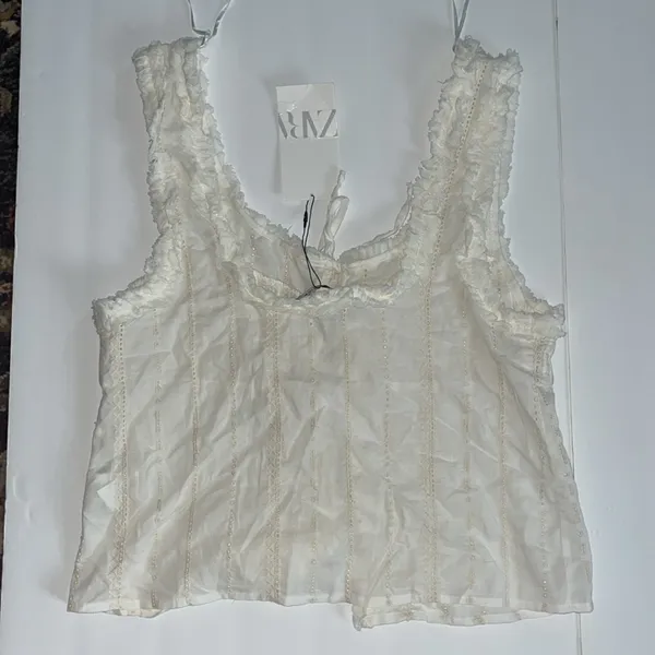Zara Ivory White Eyelet Lace 
Button Front Cami
Cottagecore Boho Top - Image 5