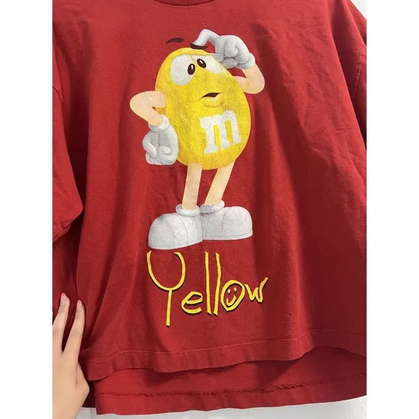 VINTAGE M&Ms Yellow T Shirt Size L/XL‎ Short Sleeve Graphic Red 90s Y2K - Image 8