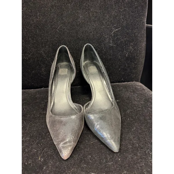 White House Black Market Grey Snakeskin d'Orsay Pointed‎ Toe Pumps Heels Size 8M - Image 6