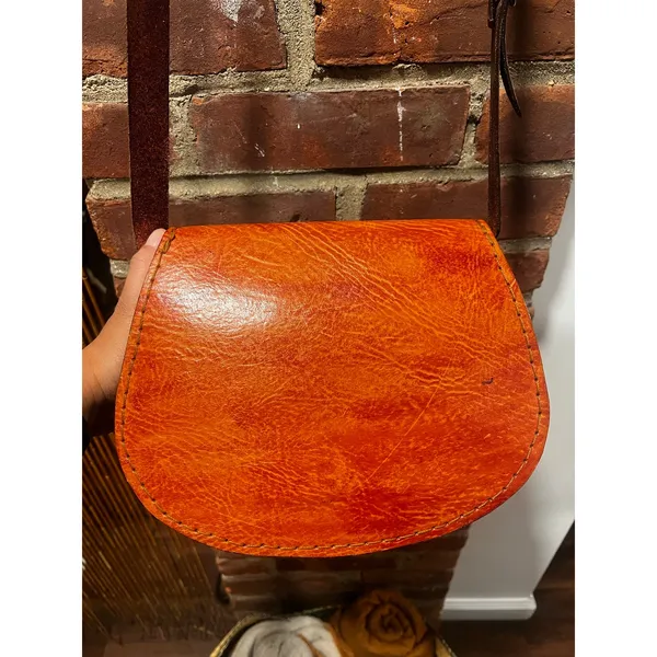 Vintage 70s Tooled Leather Suede Saddle Bag Western Crossbody Purse - Image 8