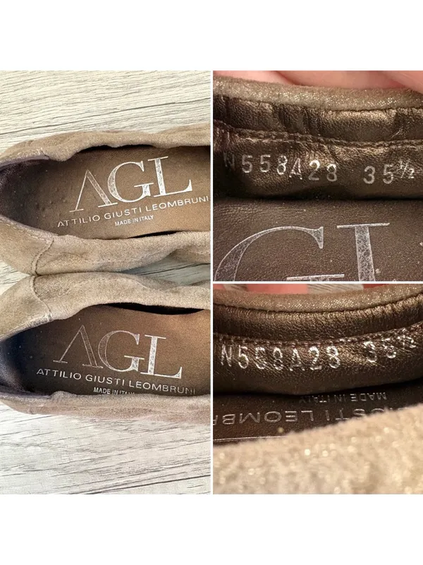 AGL Shimmer Tan Suede Leather Chain Snakeskin Cap Toe Ballet Flat Italy 35.5 5.5 - Image 8