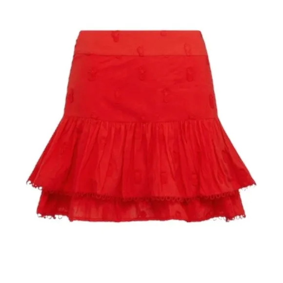 NWT Farm Rio Ruffled 3-D Pineapple Mini Skirt Size Medium Warm Red Tropical NEW - Image 2