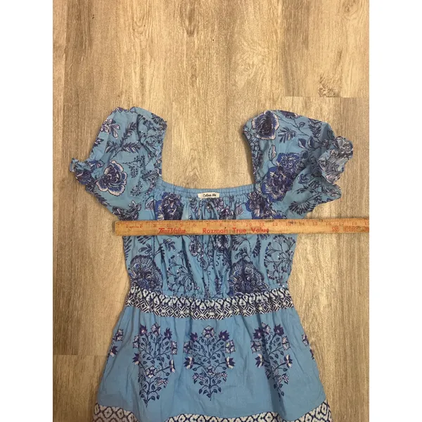 Celina Moon Blue Floral Cotton Tiered Midi Dress Smocked Boho‎ Size Small - Image 4