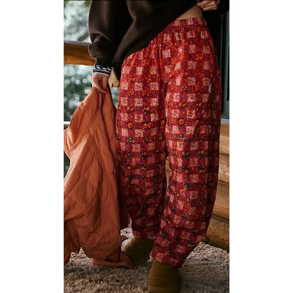 NEW FP Movement Free People Game Day Meadow Red Patter Printed Barrel Leg Pants - Image 2