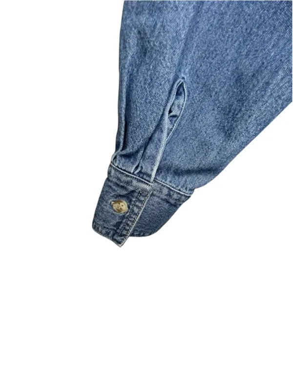 Bill Blass Vintage Long Sleeve Denim Shirt With Embroidered Spring Design - Image 7