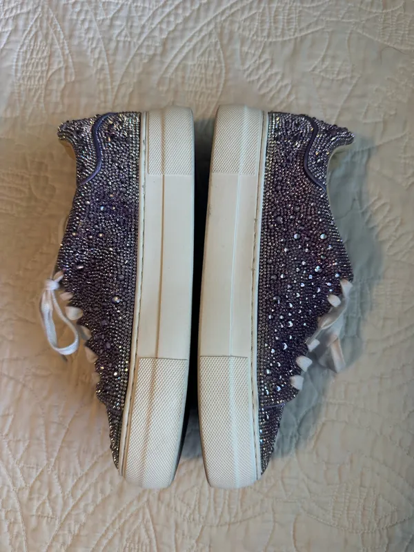 Betsey Johnson Silver & Purple Rhinestone Platform Sneakers - Image 5