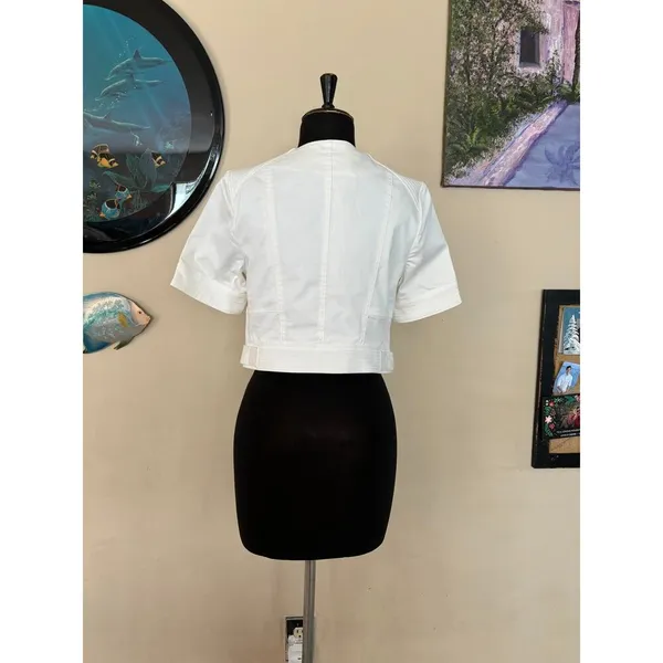 Cache White Cotton Blend Front Button Short Jacket Top Lined Side Tab NWT $118 - Image 5