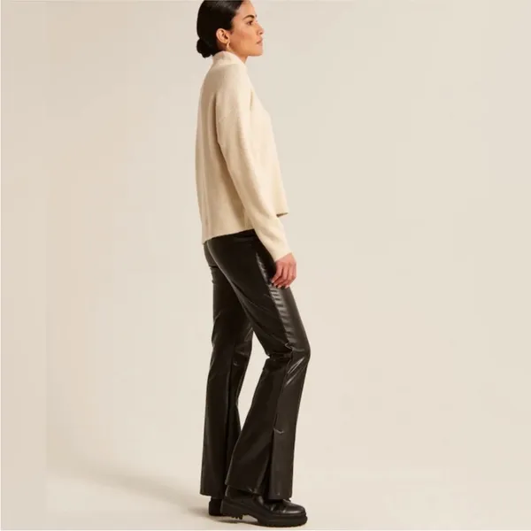 Abercrombie & Fitch Split Hem Vegan Leather Slim Flare Pant in Black Medium - Image 4