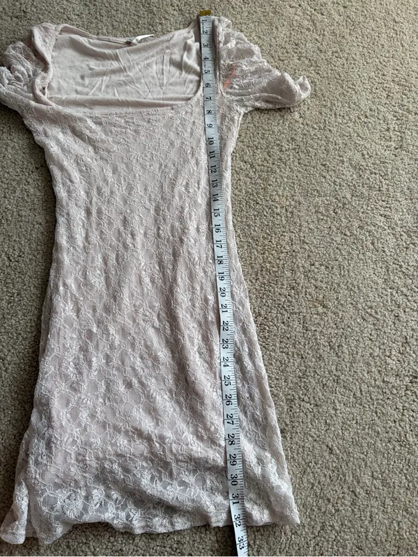 Free People y2k White Lace Mini Dress Square Neck 3/4 Sleeve Boho Romantic Sz xs - Image 10