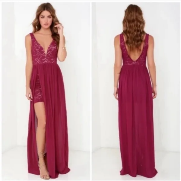 Lulus Make Way For Wonderful Berry‎ Red Lace Sleeveless Maxi Dress Size S - Image 2