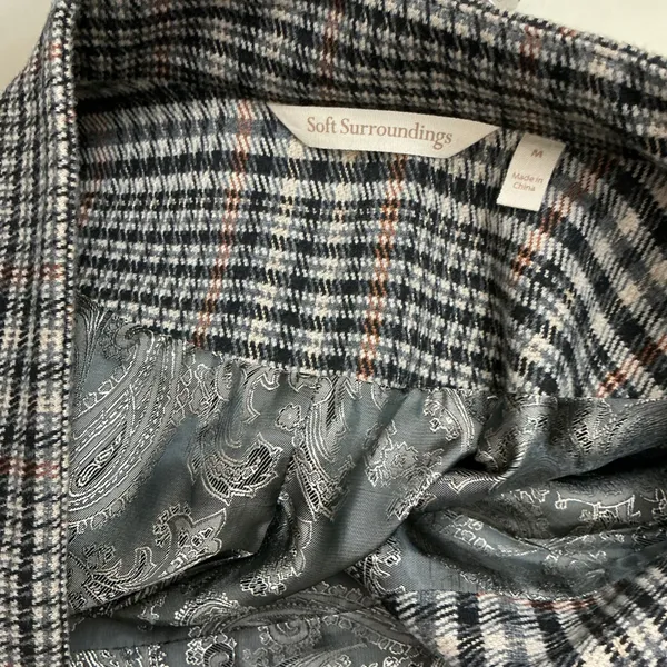 Soft Surroundings St. James Blazer M Gray Plaid Dark Academia Oversized Classic - Image 6