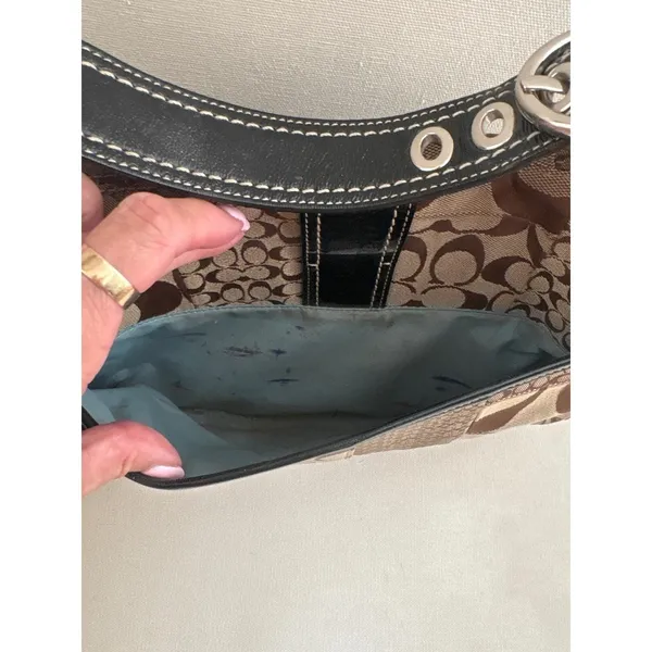 Vintage y2k Coach Soho Patchwork Hobo Bag Signature Jacquard Leather Trim Buckle - Image 5