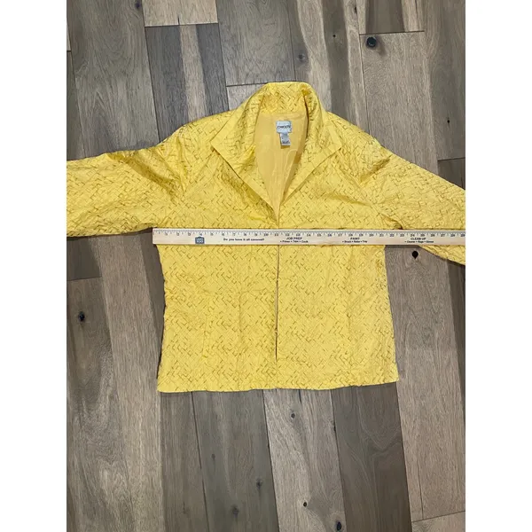 Chico’s Women’s (Size 3) XL Yellow Lightweight Cotton Jacket Gold Embroidered - Image 6
