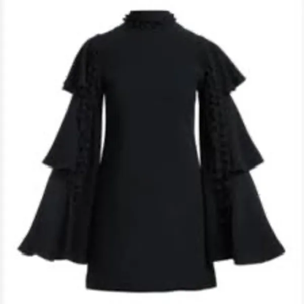 Alexis Marianne Black Tiered Bell Sleeve Crepe Mini Dress S - Image 2