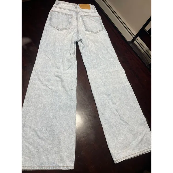 Vintage Light Wash Distressed Wide Leg Jeans Retro‎ Y2K Denim Pants T-11 - Image 3