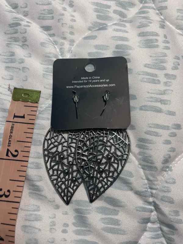Paparazzi Gunmetal Teardrop Filigree Earrings with Amber Accents - Image 4