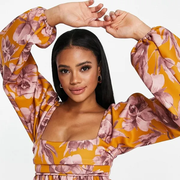 ASOS Design Square Neck smock babydoll mini dress water color floral size 4 - Image 4