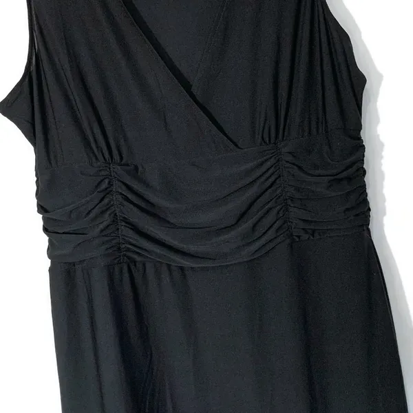 Black Faux Wrap Ruched Cocktail Dress XL Figure Flattering Stretch LBD - Image 6