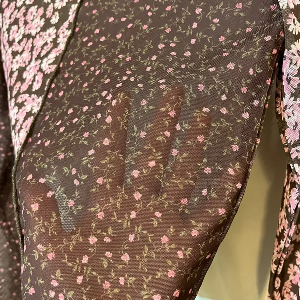 Garage Mesh Shirt Cropped Long Sleeve Pink Brown Mixed Ditsy Floral Layering Med - Image 5