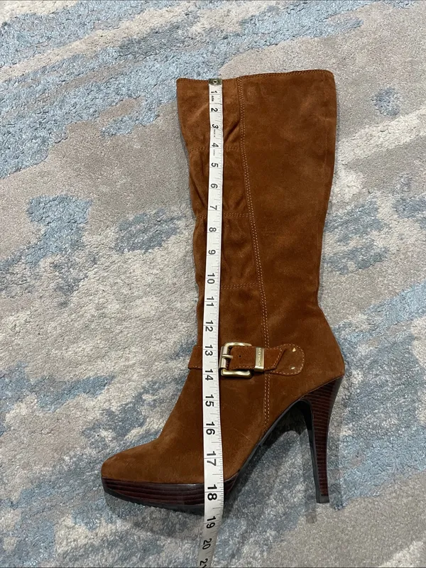 Michael Kors Cognac Suede Leather Knee-High Boots Size 8 - Image 15