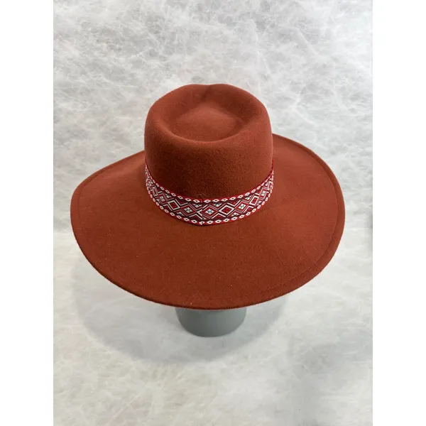 Universal Threads Rust Orange 100% Wool Wide Brim Fedora Hat‎ Embroidered Band - Image 3