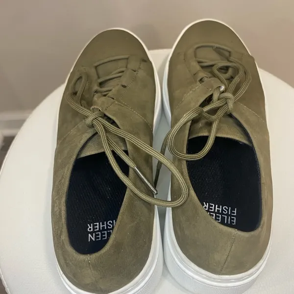 Eileen Fisher Prescot Platform Sneakers Olive Nubuck Leather Women 6.5 - Image 3