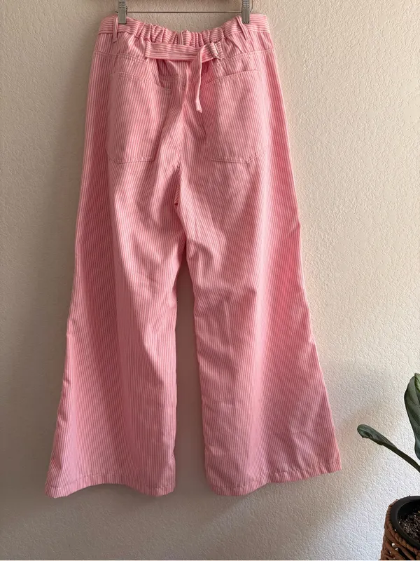 Everyday chic Blossom Pink Striped Wide Leg Lace Patchwork Size M - Image 6