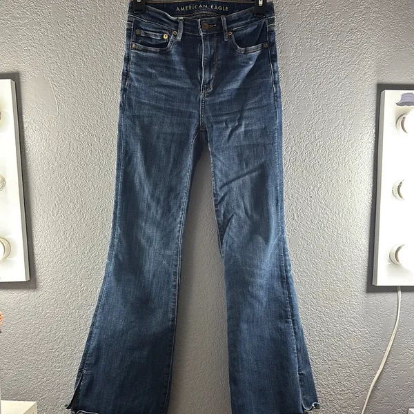 American Eagle Outfitters Super High Waisted Split Hem Flare & Wide Leg Jeans - Image 5