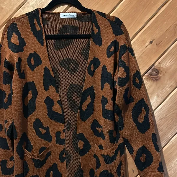 Angashion Leopard black & brown loose fit long outerwear sweater - Image 7