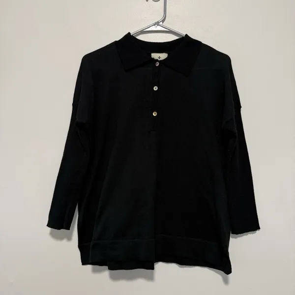 Tuckernuck Black Linen Blend Clayton Knit Polo‎ Top Size XS/S - Image 3
