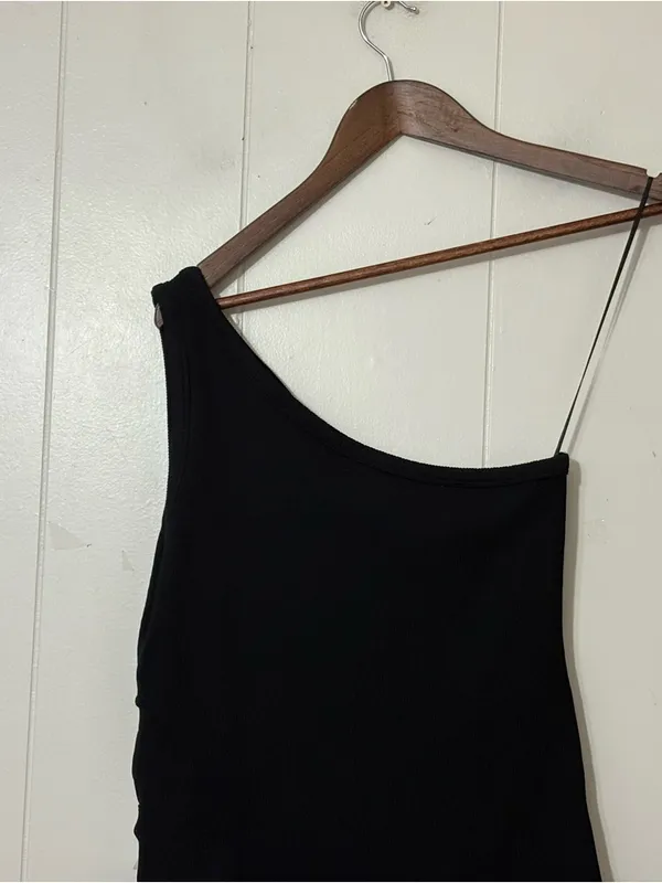 Abercrombie & Fitch One Shoulder Ribbed Bodysuit Black Cutout Sz L Soft Seamless - Image 6