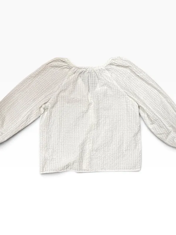 GAP White Seersucker Textured Button Front Peasant Blouse Size Medium - Image 3