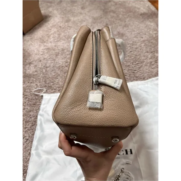 Coach Pebbled Lora Carryall Leather Shoulder Satchel in Taupe - Image 10