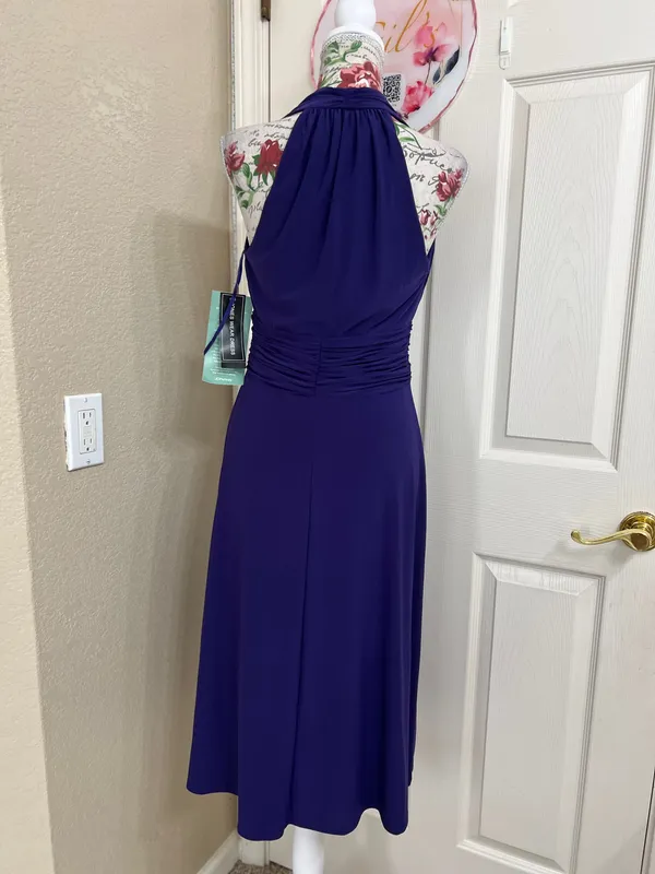 Jones Wear Halter V-Neck Midi Dress in Deep Purple size 8 - Image 4