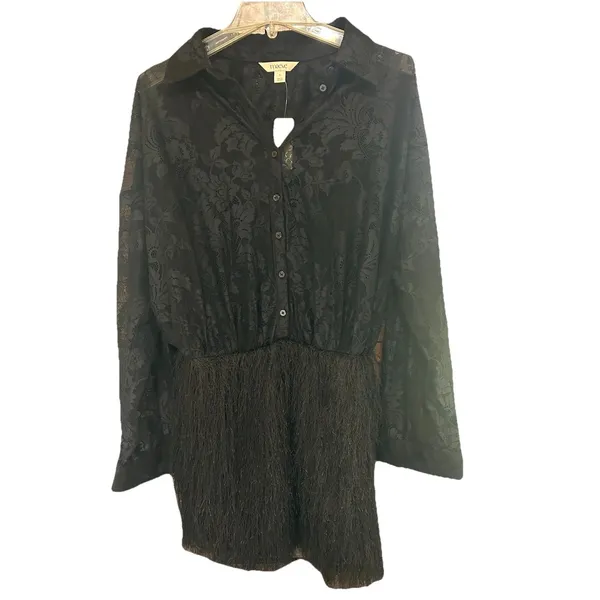 Anthropologie Maeve Fringe Twofer Dress Black Sz M NEW Elegant Classic Party - Image 6