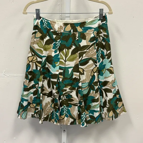 Ann Taylor Petites Floral A-Line Pleated Skirt Teal Olive Green 0P 166887 Boho - Image 2
