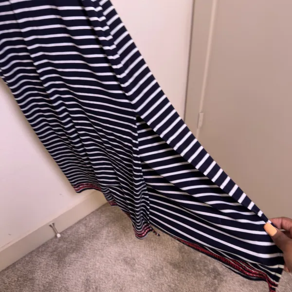 THML‎ Women Maxi Dress Medium Blue White Striped Red Embroidered Boho Resort - Image 6