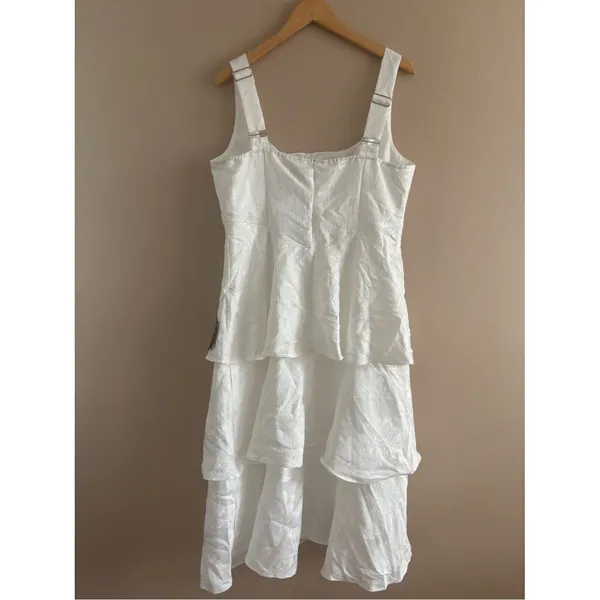 Lulus Elinore White Jacquard Tiered Midi Dress Size XL Feminine Bride Sleeveless - Image 5