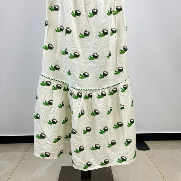 NWOT Farm Rio Linen Blend Cutout Tie Front Embroidered Tiered Midi Dress Size XS - Image 4
